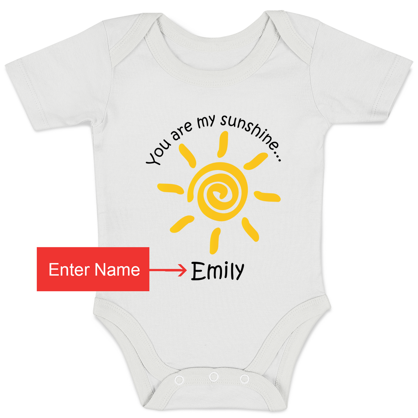 Personalized Organic Baby Bodysuit - You Are My Sunshine (White)