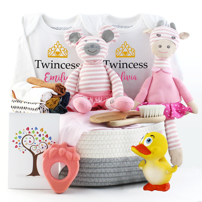 Zeronto Twin Baby Girl Gift Basket - Beautiful Twincess