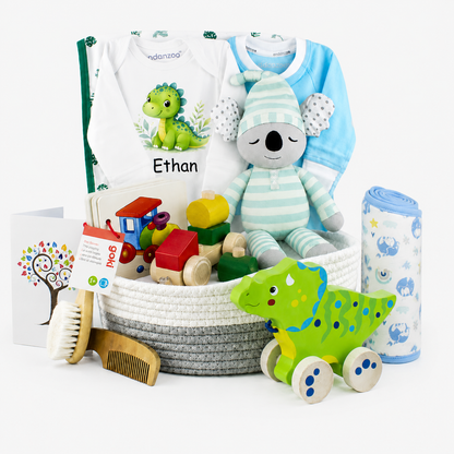 Zeronto Baby Boy Gift Basket - Green Dino & Friends