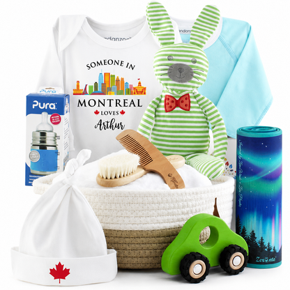 Zeronto Baby Boy Gift Basket - Someone in Montreal Loves Baby Boy