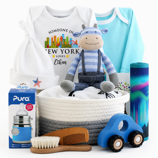 Zeronto Baby Boy Gift Basket - Someone in New York Loves Baby Boy