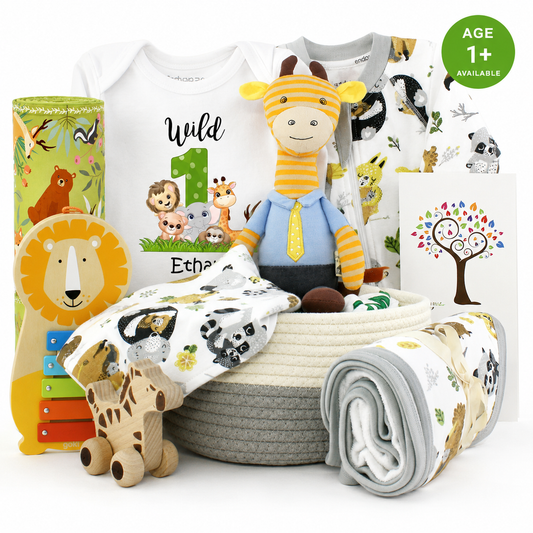 Zeronto Baby First Birthday Gift Basket - Wild One Safari Friends