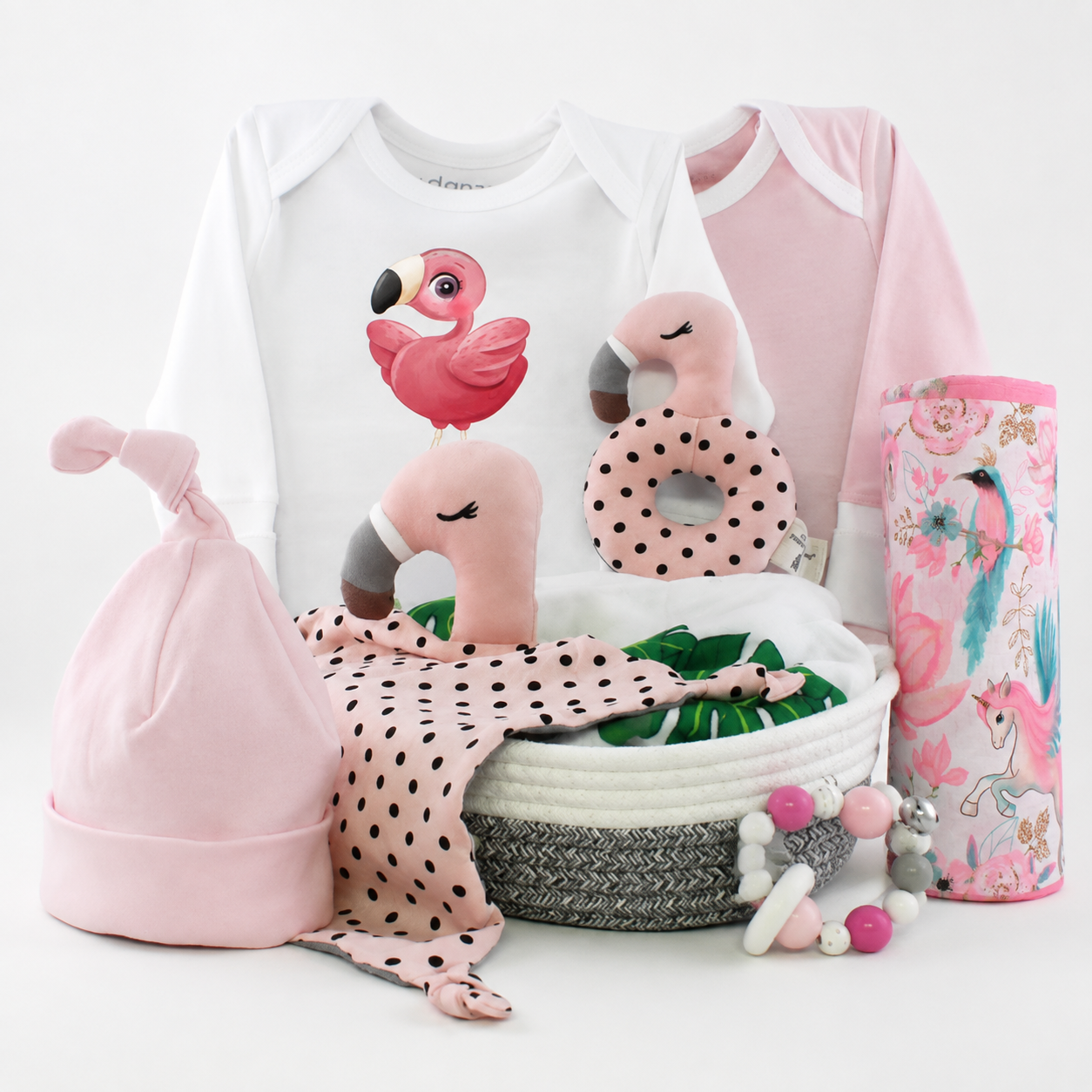 Zeronto Baby Girl Gift Basket - Beautiful Pink Flamingo