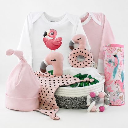 Zeronto Baby Girl Gift Basket - Beautiful Pink Flamingo