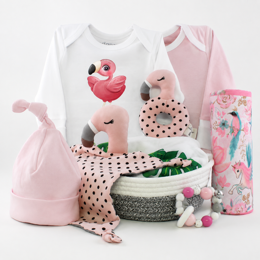 Zeronto Baby Girl Gift Basket - Beautiful Pink Flamingo