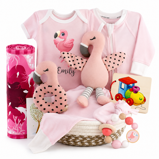 Zeronto Baby Girl Gift Basket - Little Dancing Flamingo