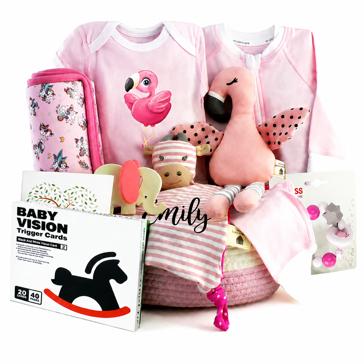 Zeronto Baby Girl Gift Basket - Pink Flamingo & Friends