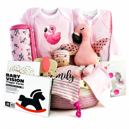 Zeronto Baby Girl Gift Basket - Pink Flamingo & Friends