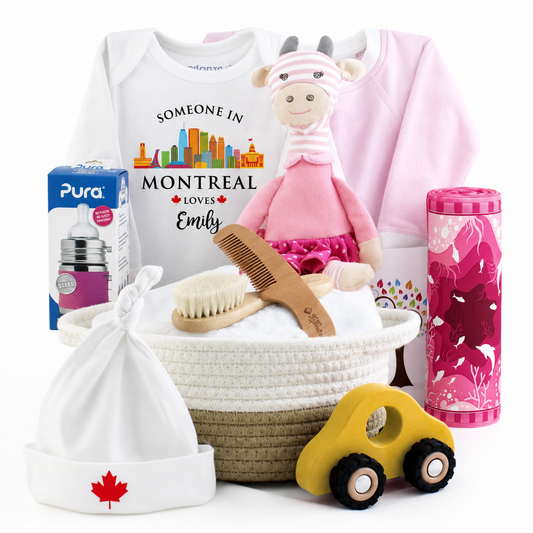 Zeronto Baby Girl Gift Basket - Someone in Montreal Loves Baby Girl