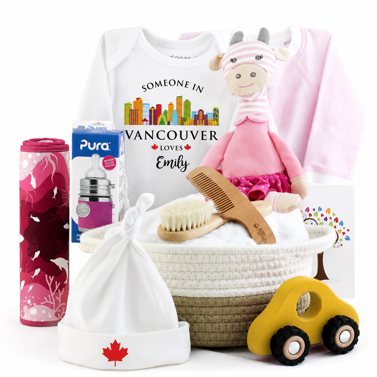 Zeronto Baby Girl Gift Basket - Someone in Vancouver Loves Baby Girl