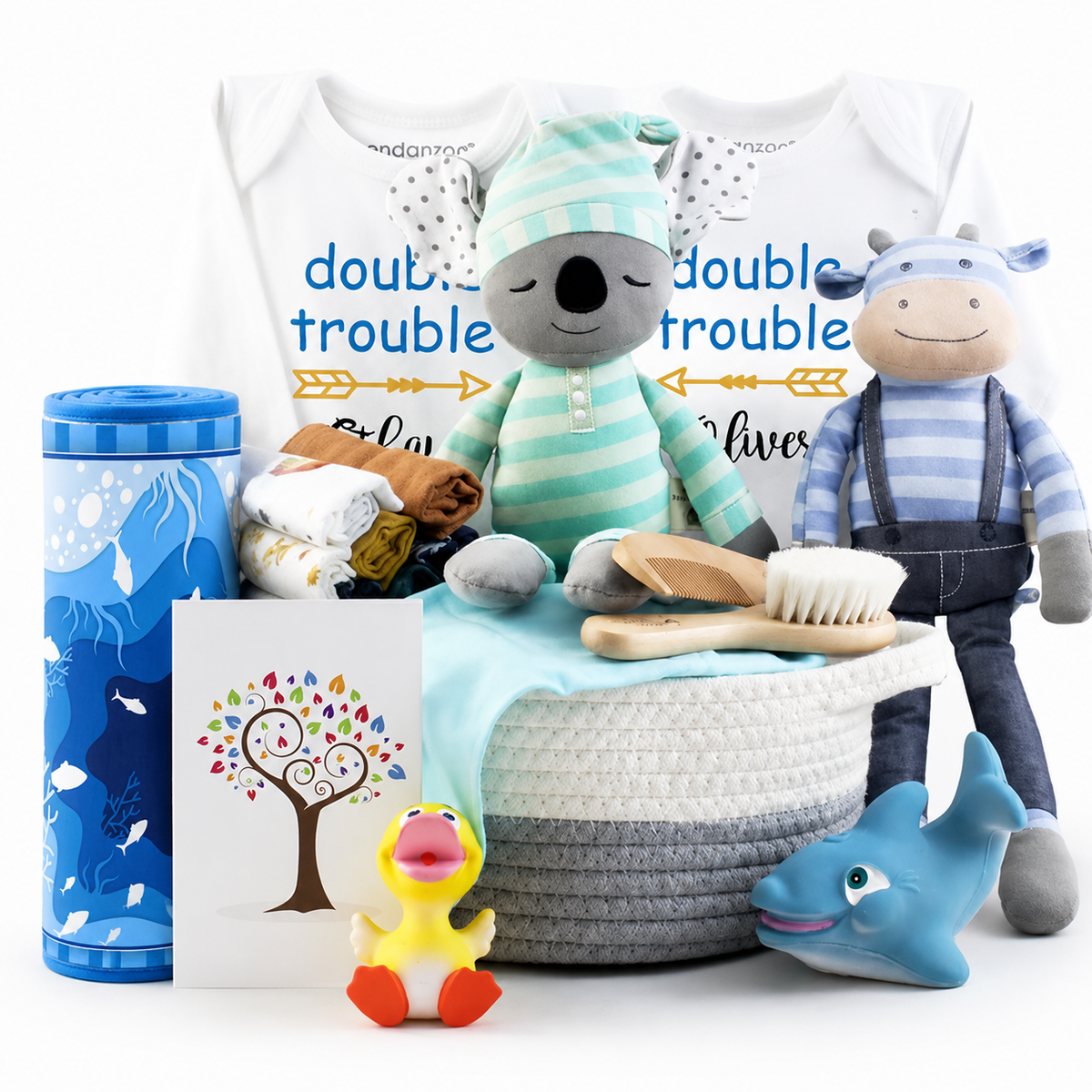 Zeronto Twin Baby Boy Gift Basket - Get Ready for Double Trouble