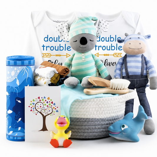 Zeronto Twin Baby Boy Gift Basket - Get Ready for Double Trouble