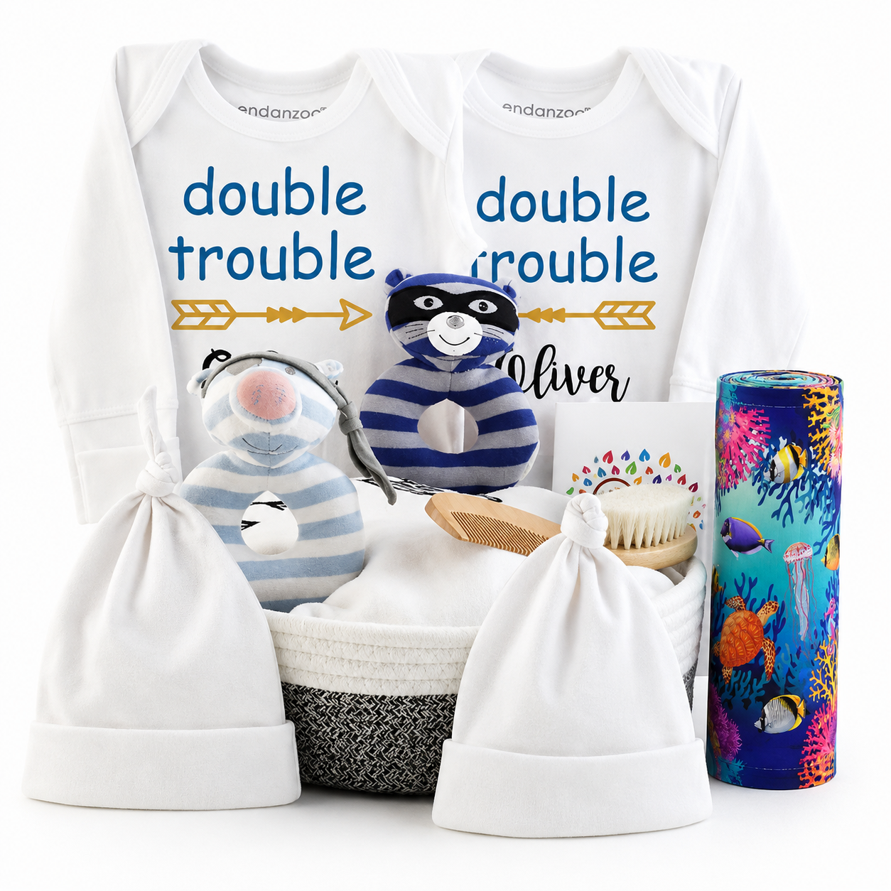 Zeronto Twin Baby Boy Gift Basket - Little Double Trouble