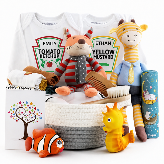 Zeronto Twin Baby Gift Basket - Tomato Ketchup & Yellow Mustard