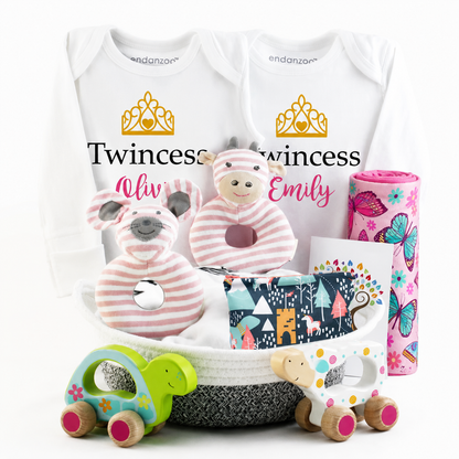 Zeronto Twin Baby Girl Gift Basket - Little Twincess
