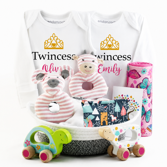 Zeronto Twin Baby Girl Gift Basket - Little Twincess