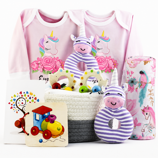Zeronto Twin Baby Girl Gift Basket - Little Unicorn Princesses