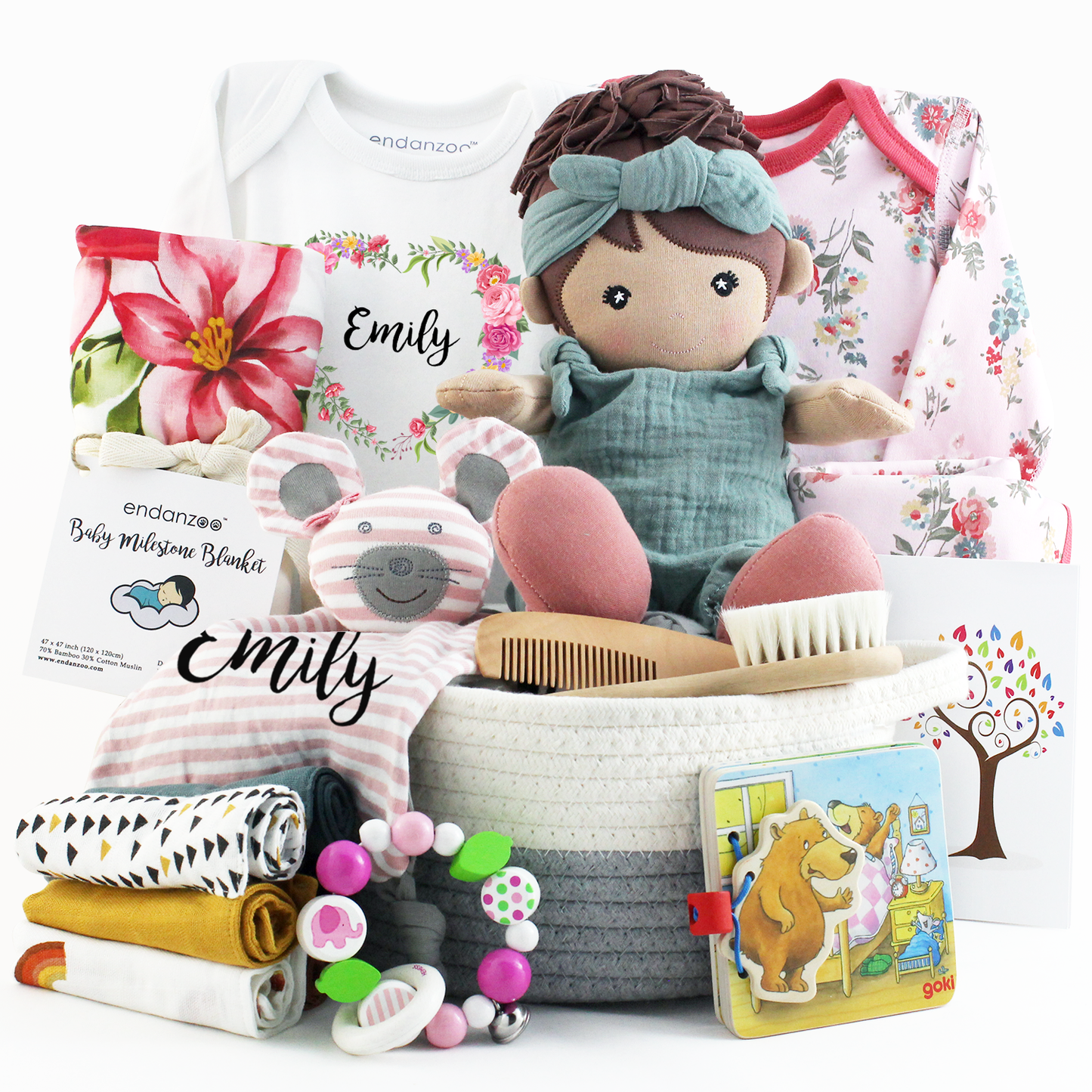 Zeronto Luxury Baby Girl Gift Basket 2-Tier - Cutie Pie in the Wonderland