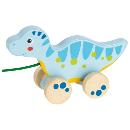 Goki Pull-Along Animal (Blue Dinosaur) + Wooden Picture Book (Visit to the Zoo)