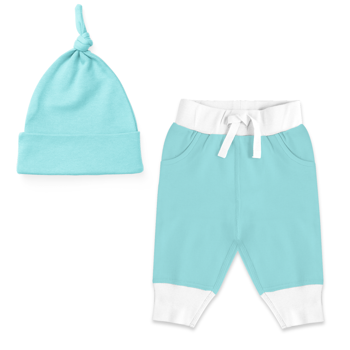 Endanzoo Matching Organic Cuff Pant & Knotted Beanie - Aqua