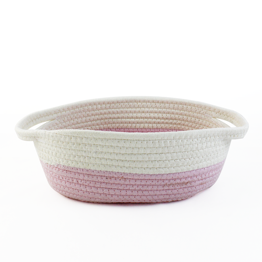 Oval Cotton Woven Rope Basket - Pink & White