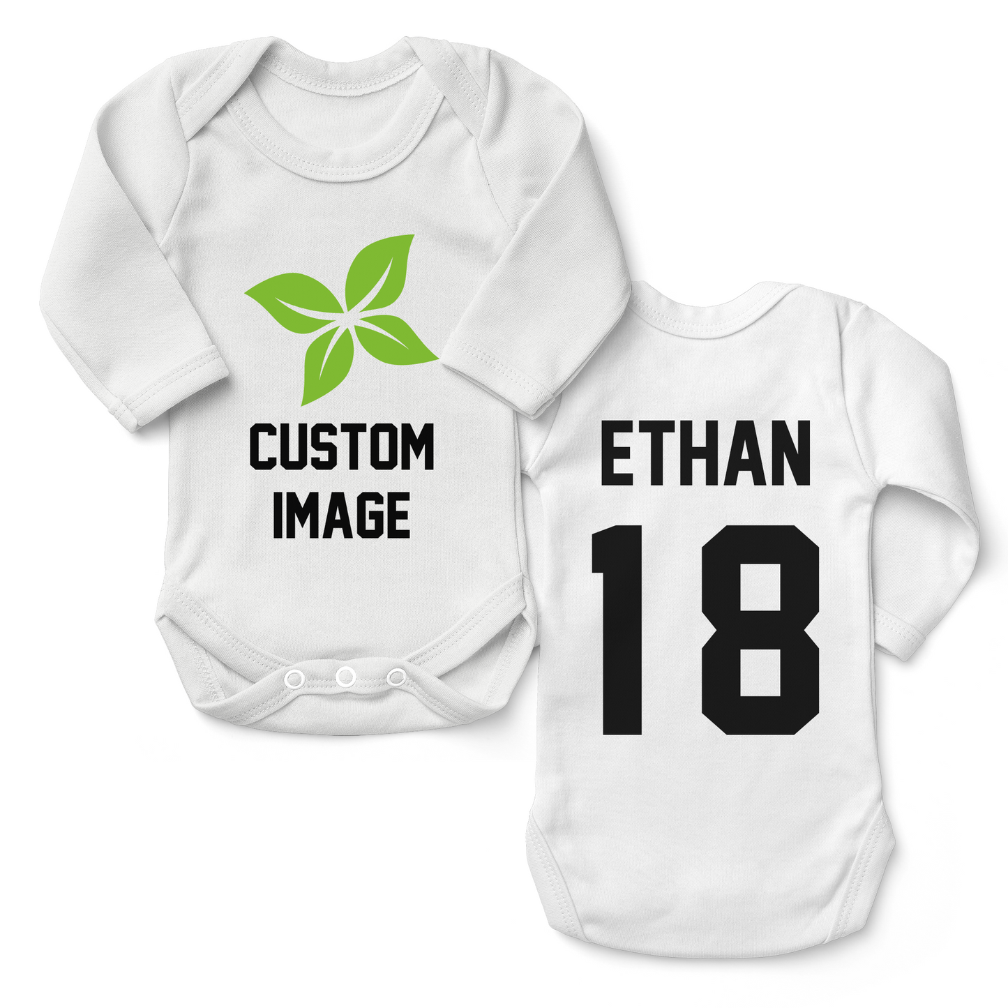 [Custom IMAGE] Sports Team I Front & Back I Organic Baby Bodysuit Long Sleeve
