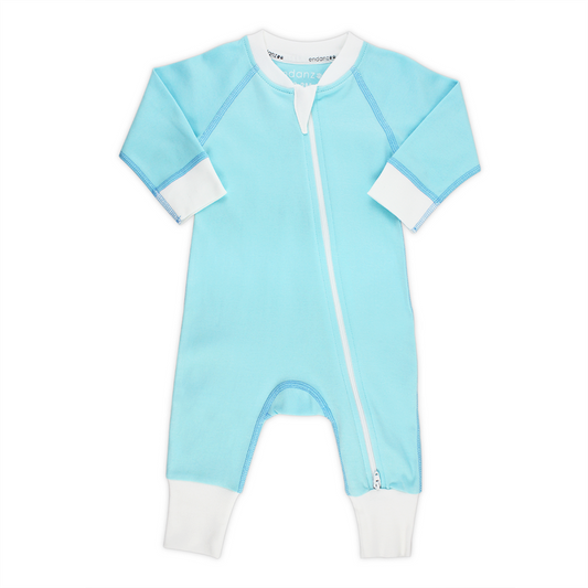 Endanzoo Organic Double Zippered Romper - Aqua