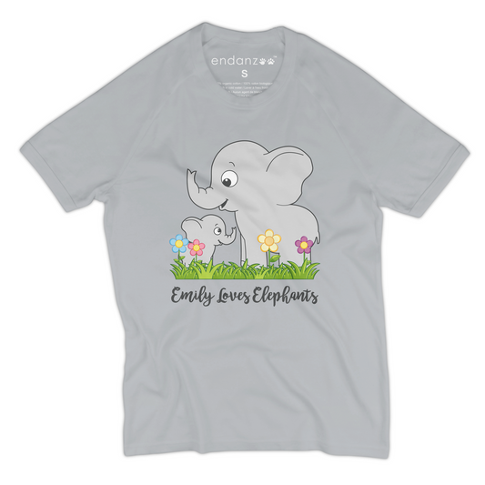 [Personalized] Loves Elephants - Endanzoo Organic Short Sleeve Kids Tee Shirt
