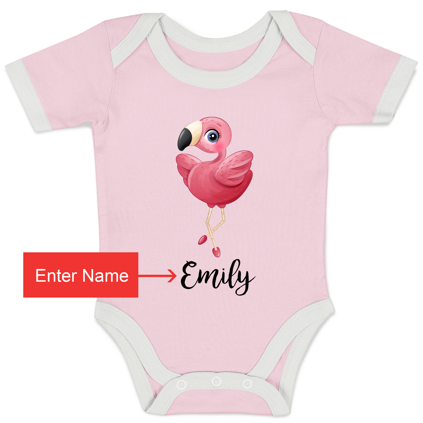 Personalized Organic Baby Bodysuit Set - TWIN Flamingos (Pink & Pink)