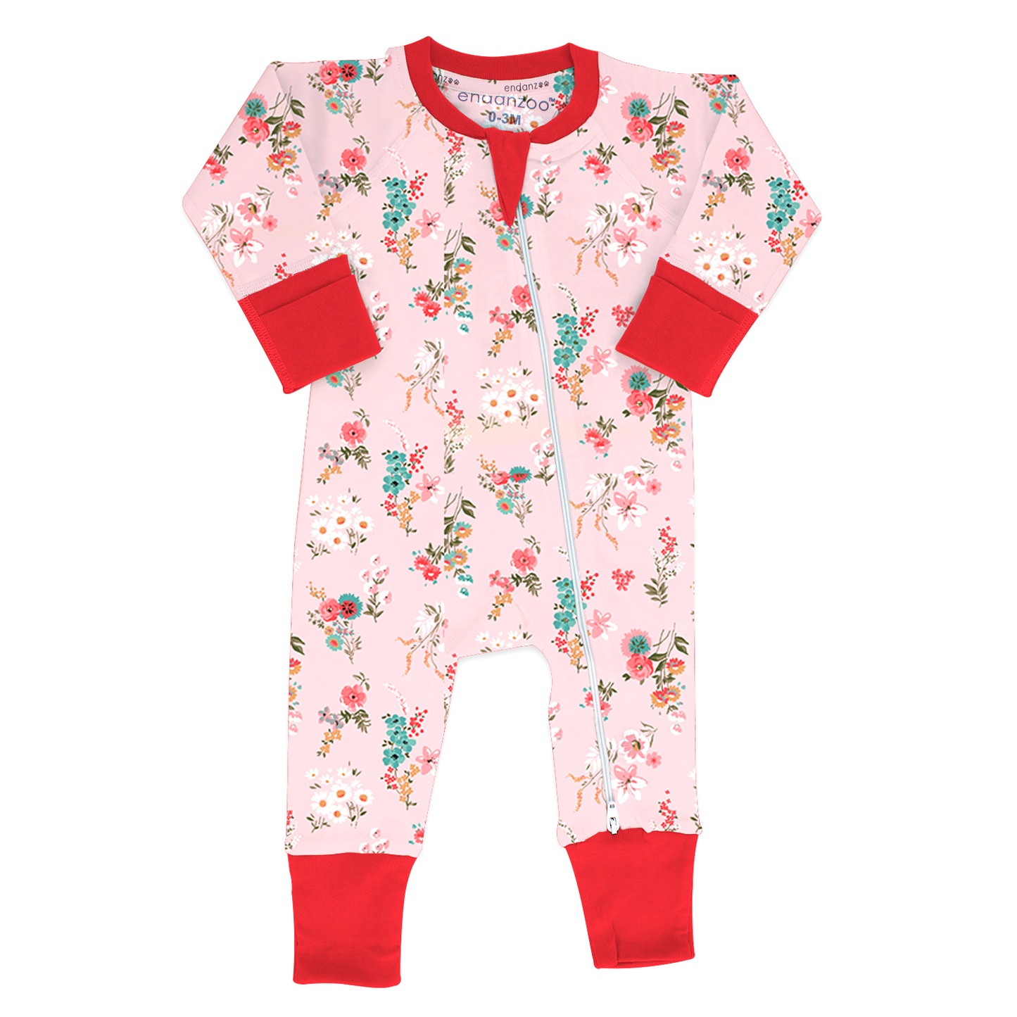 Endanzoo Organic Long Sleeve Double Zippered Romper - Pink Blossom
