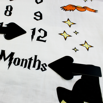 [Personalized] Endanzoo Baby Monthly Milestone Muslin Swaddle Blanket (Flying Wizard)
