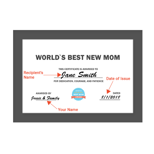 New Mom Award Certificate With Frame