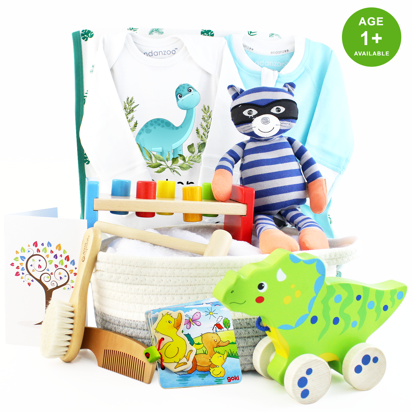Zeronto Baby Boy Gift Basket - Green Dino & Friends