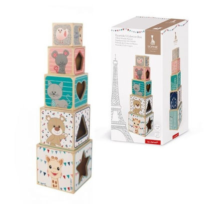 Janod Square Wooden Stacking Pyramid - Sophie La Girafe