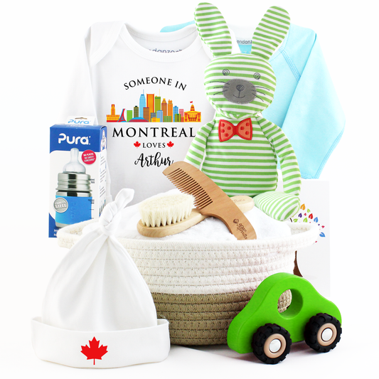 Zeronto Baby Boy Gift Basket - Someone in Montreal Loves Baby Boy