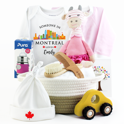 Zeronto Baby Girl Gift Basket - Someone in Montreal Loves Baby Girl