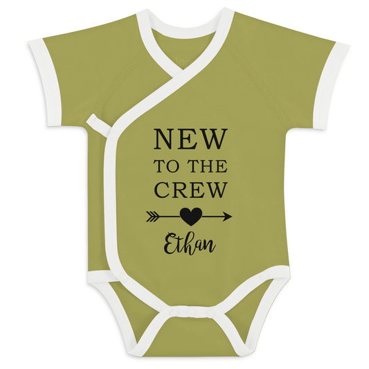 Personalized Organic Baby Kimono Bodysuit - New to the Crew (Green)