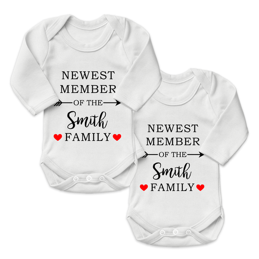 Personalized Organic Baby Bodysuit Set - TWIN Newest Members (white & white)