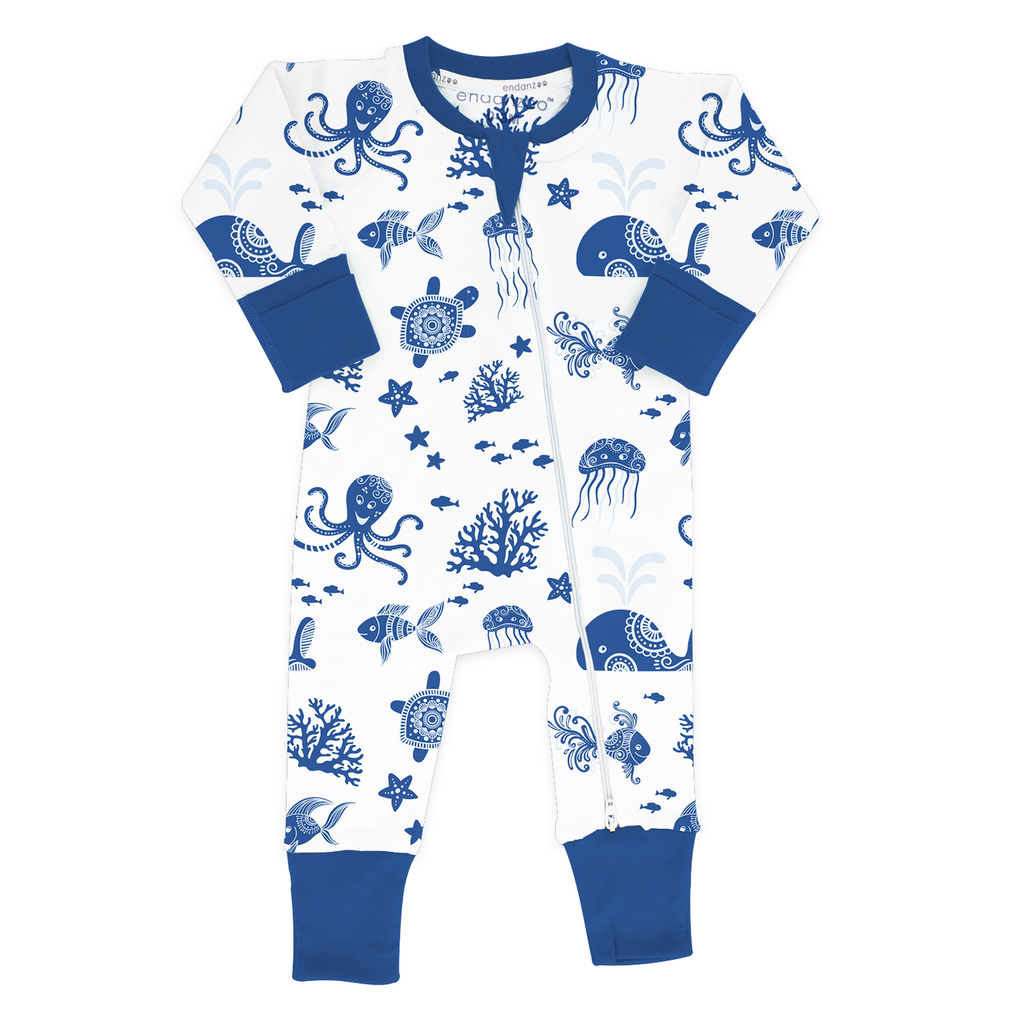 Endanzoo Organic Double Zippered Romper - Deep Sea