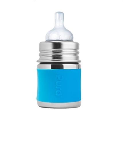 Pura Kiki 5oz Infant Stainless Steel Bottle (Aqua with sleeves)