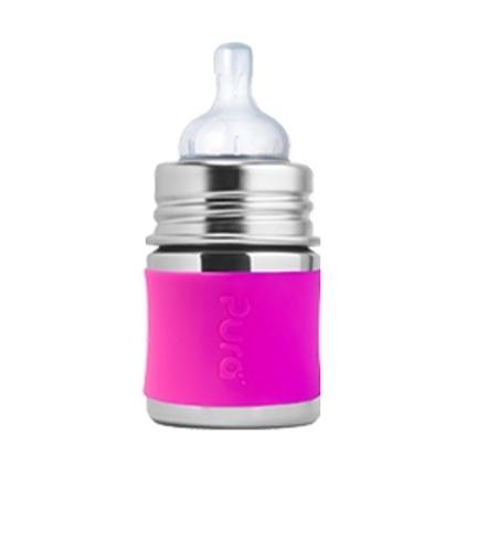 Pura Kiki 5oz Infant Stainless Steel Bottle (Pink with sleeves)