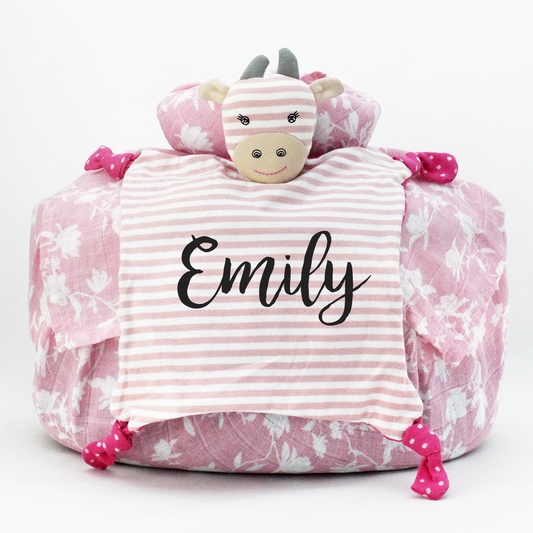 Wrapped with Muslin Swaddle Blanket (Pink Floral) + Blankie Toy (Pink Giraffe)