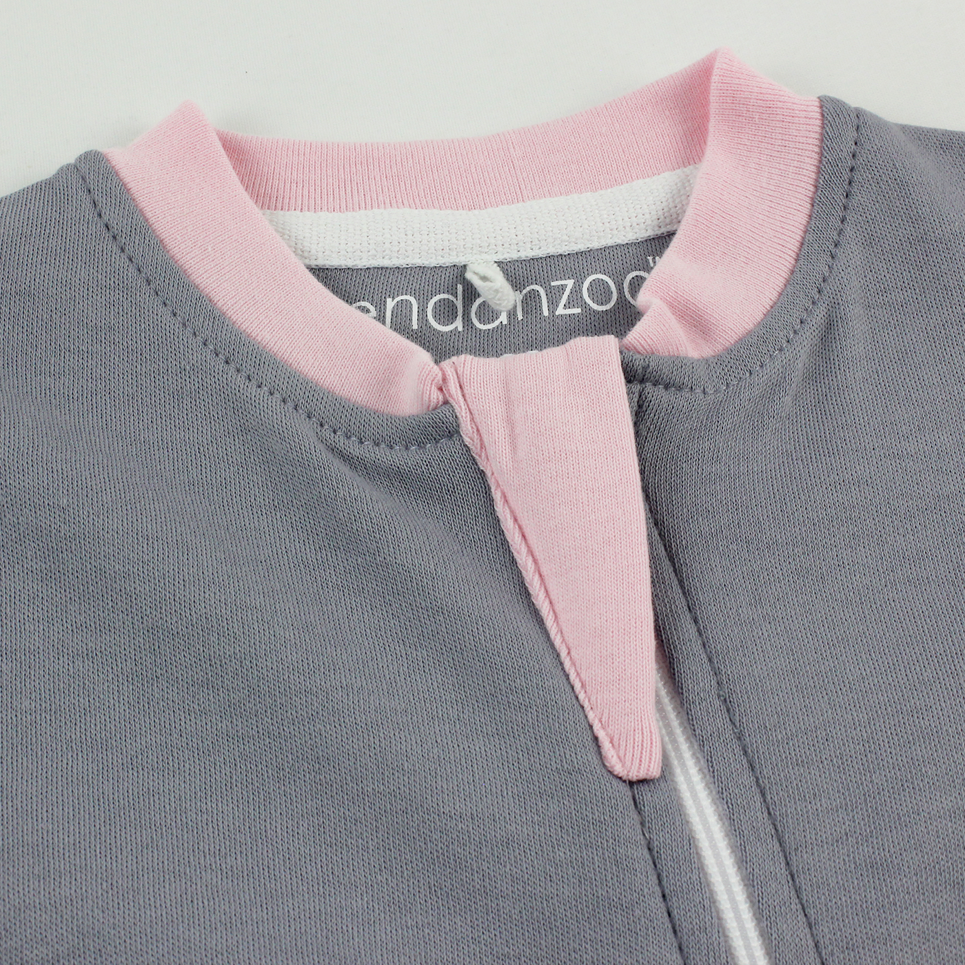 Endanzoo Organic Long Sleeve Double Zippered Romper - Grey w/ Pink
