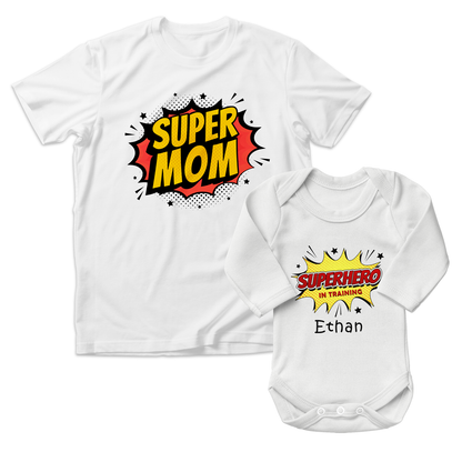 Personalized Matching Mom & Baby Organic Outfits - Superhero Family