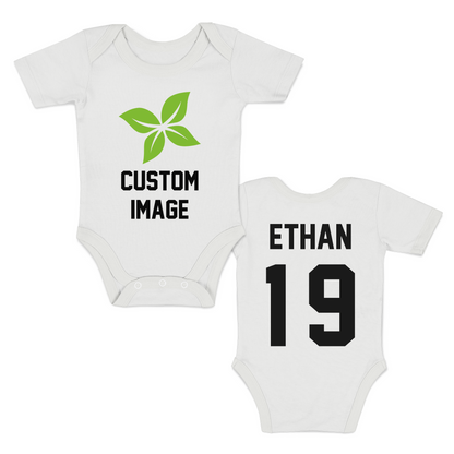 [Custom IMAGE] Sports Team I Front & Back I Organic Baby Bodysuit Short Sleeve