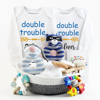 Zeronto Twin Baby Boy Gift Basket - Little Double Trouble