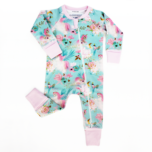 Endanzoo Organic Double Zippered Romper - Mystical Unicorns