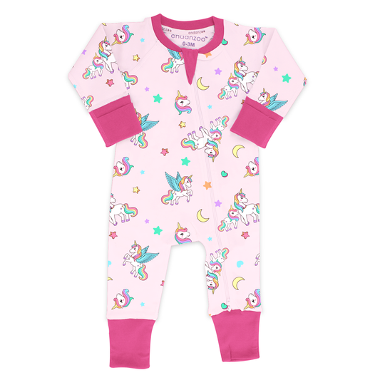 Endanzoo Organic Double Zippered Romper - Rainbow Unicorn