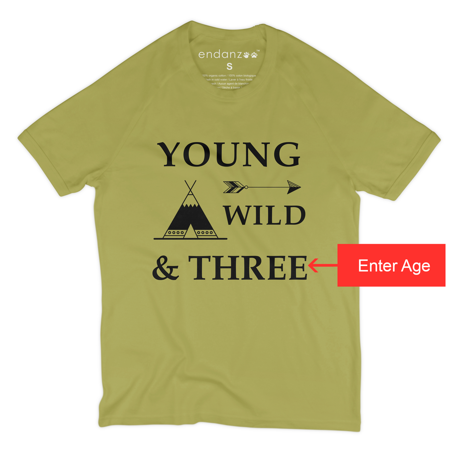 [Personalized] Short Sleeve Organic Kids Tee Shirt - Young Wild (Two / Three to Six)