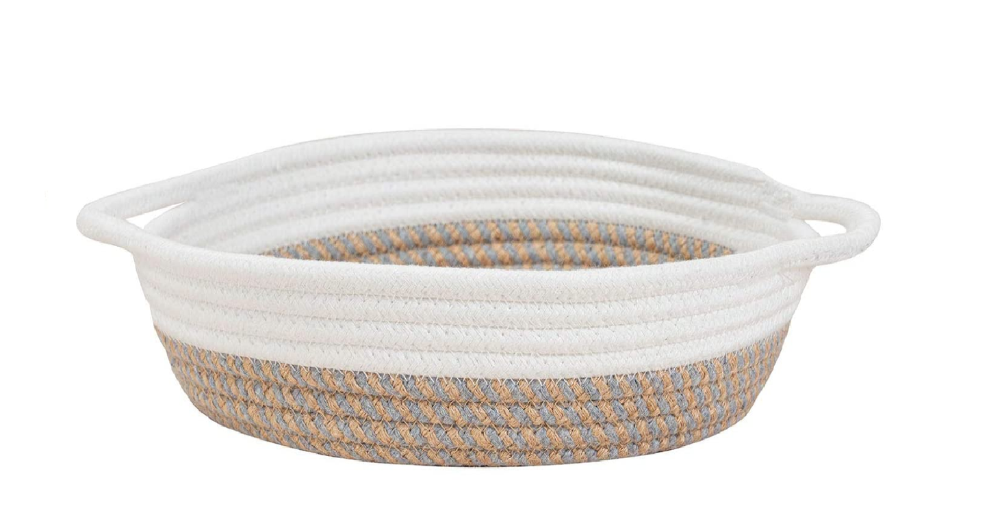 Cotton Woven Rope Basket - Brown Stripe